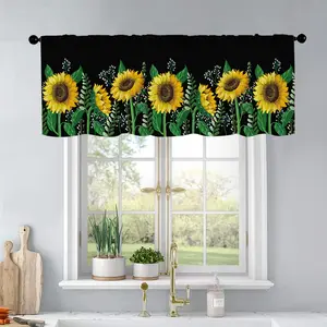 1Pc Sunflower black background printed kitchen curtains living room bedroom bathroom home decoration 54 * 18 inches