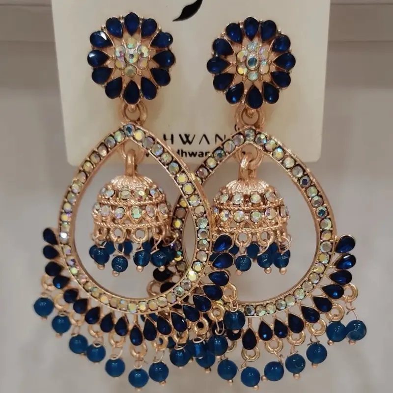 Hawan Jewels Polki Jhumki Earrings with Elegant Design Drop Earrings Very Lightweight Gold Accents Colorful Stones Party Wear Accessories for Any Occasion