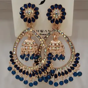 Hawan Jewels Polki Jhumki Earrings with Elegant Design Drop Earrings Very Lightweight Gold Accents & Colorful Stones Party Wear Accessories