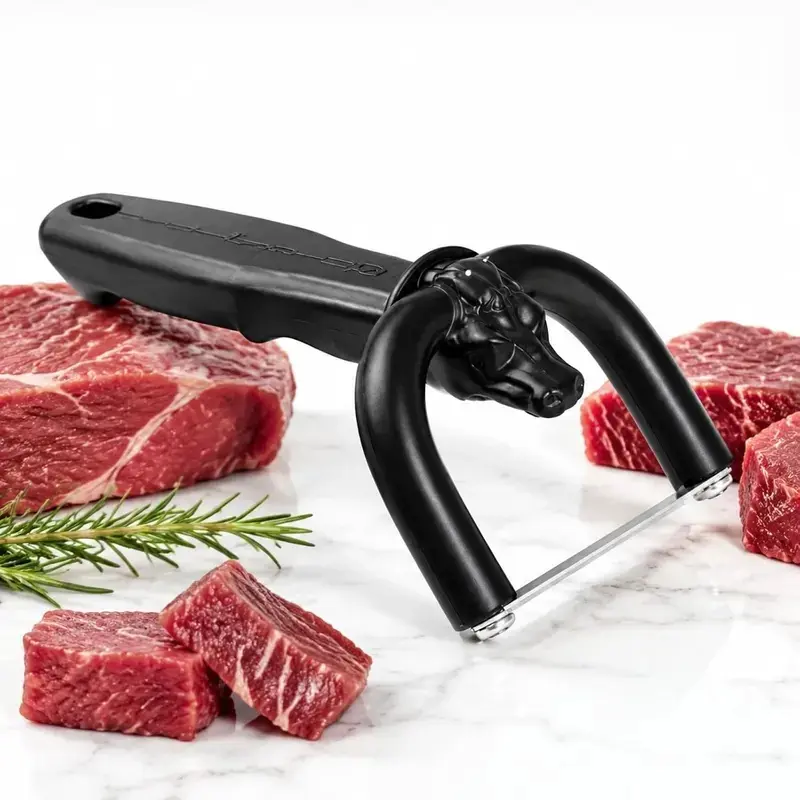 Stainless Steel Flat Meat Cutter with Solid Blade, Handheld Modern Ergonomic Beef & Pork Slicer for Butchering & Home Kitchen Preparation