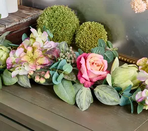 4' Watercolor Rose, Hydrangea and Artichoke Garland by Valerie