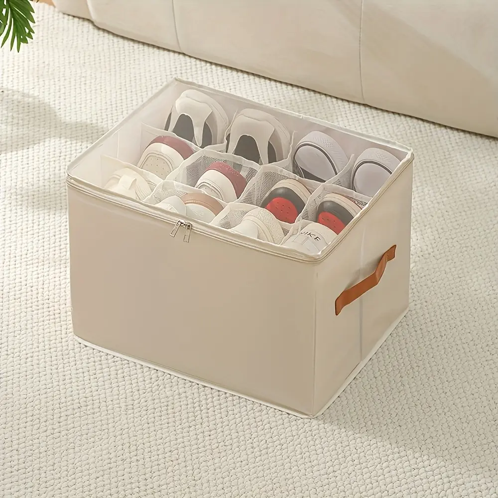 1 Foldable Oxford Cloth Shoe Box with Lid - Dust Storage Box for Shoes, Clothing and Accessories, Multifunctional Home Finishing Solution