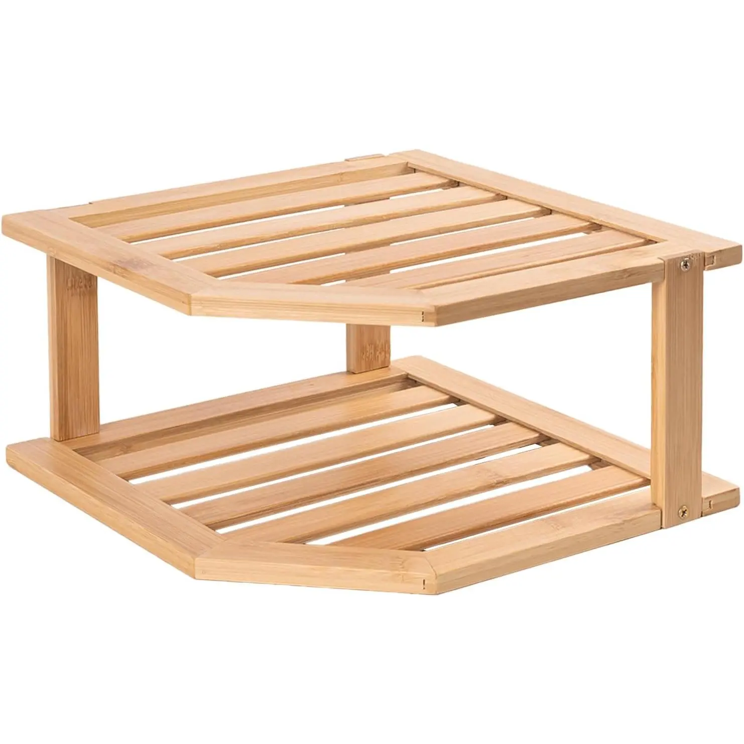 VERTORGAN Bamboo Corner Shelf,2 Tier Plate Organizer for Cabinet and Countertop,Pantry Dish and Spice Rack for Kitchen