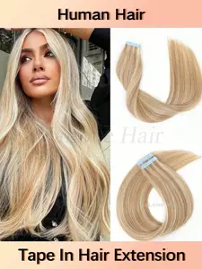 20pcs Straight Blonde Tape In Hair Extensions Human Hair Tape In Extensions Hair Extensions Real Human Hair Tape In Remy Extensions Blue Tape Halloween Used Cosplay& Daily-Use Natural Look Tape In Hair Extension