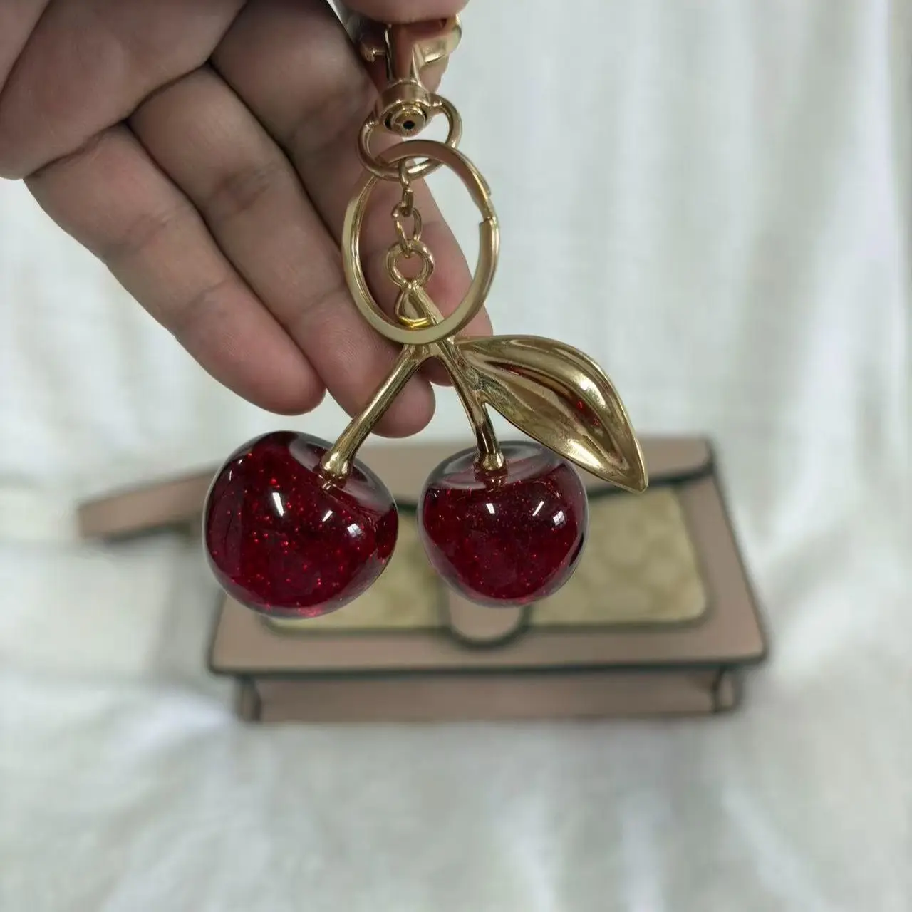 khaki+Cherry Keychain