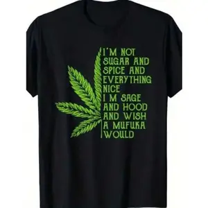 420 Leaf Print Graphic T Shirt with Humorous Cannabis Bud Design Comfortable 100 Percent Cotton Relaxed Fit Crew Neck Casual Outfit and Gift Option Easy Care Machine Wash