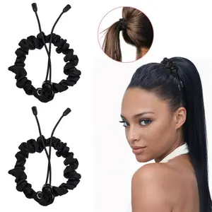 Rhea Atelier 2 Adjustable Hair Ties For Black Women  Sizes No Slip Silk Satin Scrunchies Afro Puff Invisible Ponytail Holders Hairband Extra Length Accessories Thick Curly