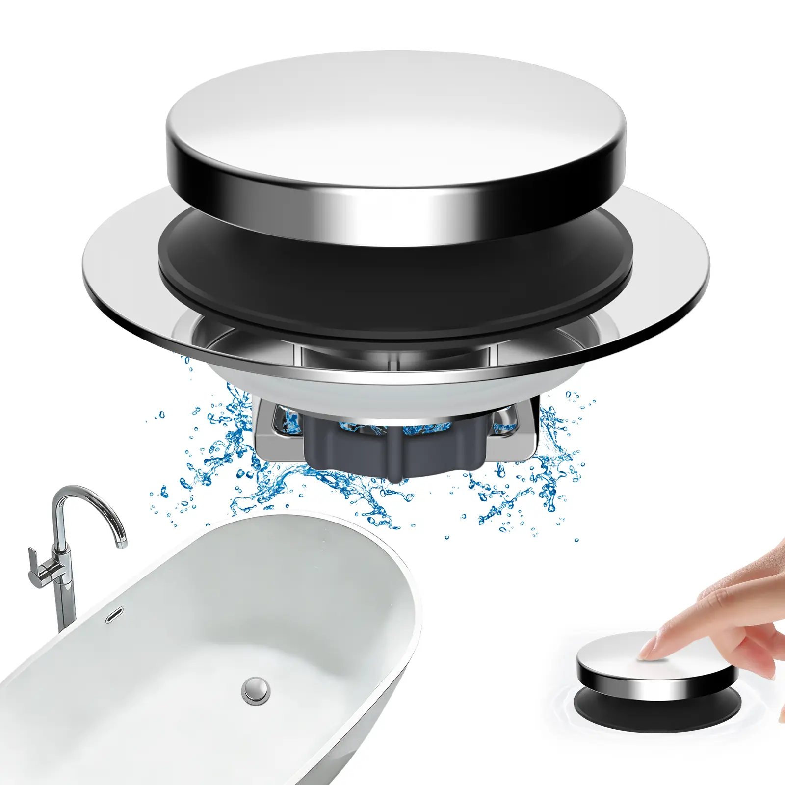 Hibbent Bathtub Drain Stopper, Bathroom Drain Stopper with Hair Catcher, Bath Tub Drain Strainer Plug and Cover Hibbent Bathtub Drain Stopper, Bathroom Drain Stopper with Hair Catcher, Bath Tub Drain Strainer Plug and Cover