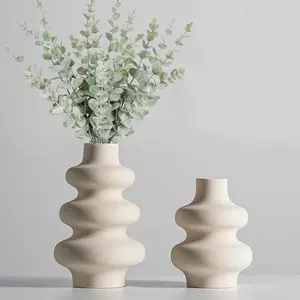 Modern Bohemian Ceramic Vase with Geometric Spiral Design, Nordic Minimalist Decor for Pampas Grass, Ideal for Living Room & Wedding Arrangement, Modern Plant Vase