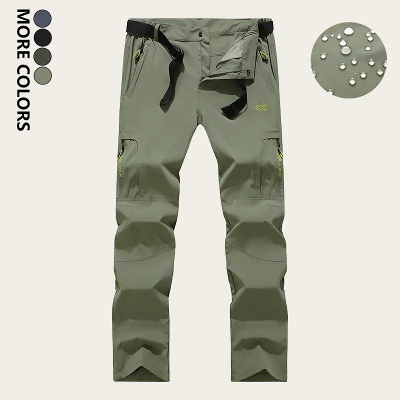 Men's Waterproof Splash-Resistant Stretch Quick-Dry Pants with Moisture-Wicking Abrasion-Resistant Fabric Outdoor Versatile Straight-Leg Mountaineering Trousers Elastic Waistband for Casual Wear & Camping Hiking