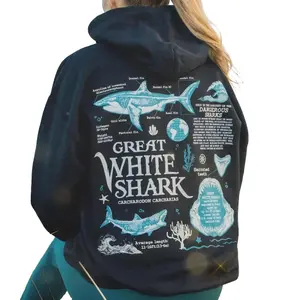 Retro Great White Shark Biology Hoodie | Vintage 90s Y2k Oceancore Aesthetic, Cute Baggy Beach Sweater, Gift For Marine/Wildlife Biologist