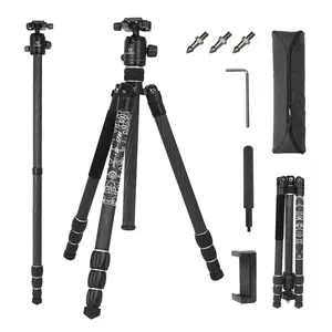 Content Creator Kit: Carbon Fiber Tripod for Camera with 360° Panorama Ball Head. 1/4" Arca QR Plate, Portable Bag. Ideal Compact Travel Tripod Monopod for DSLR & Camcorder! Professional Heavy Duty Tripod for Cameras long lens