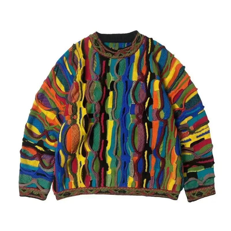 Hot Trend 2025 Indigo Japanese Knit Pullover  Artisan Boho Sweater with Patchwork Texture and Retro Streetwear Appeal