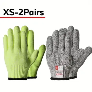 2 Pairs Kids Cutting Resistant Gloves Food Grade Knife Safety Cutting Resistant Work Cotton Gloves Protection For Kitchen Cooking Garden, Oyster Shucking, Fishing, Crafts, DIY, Ideal As Wood Carving Or Whittling Gloves For Kids, Green And Grey