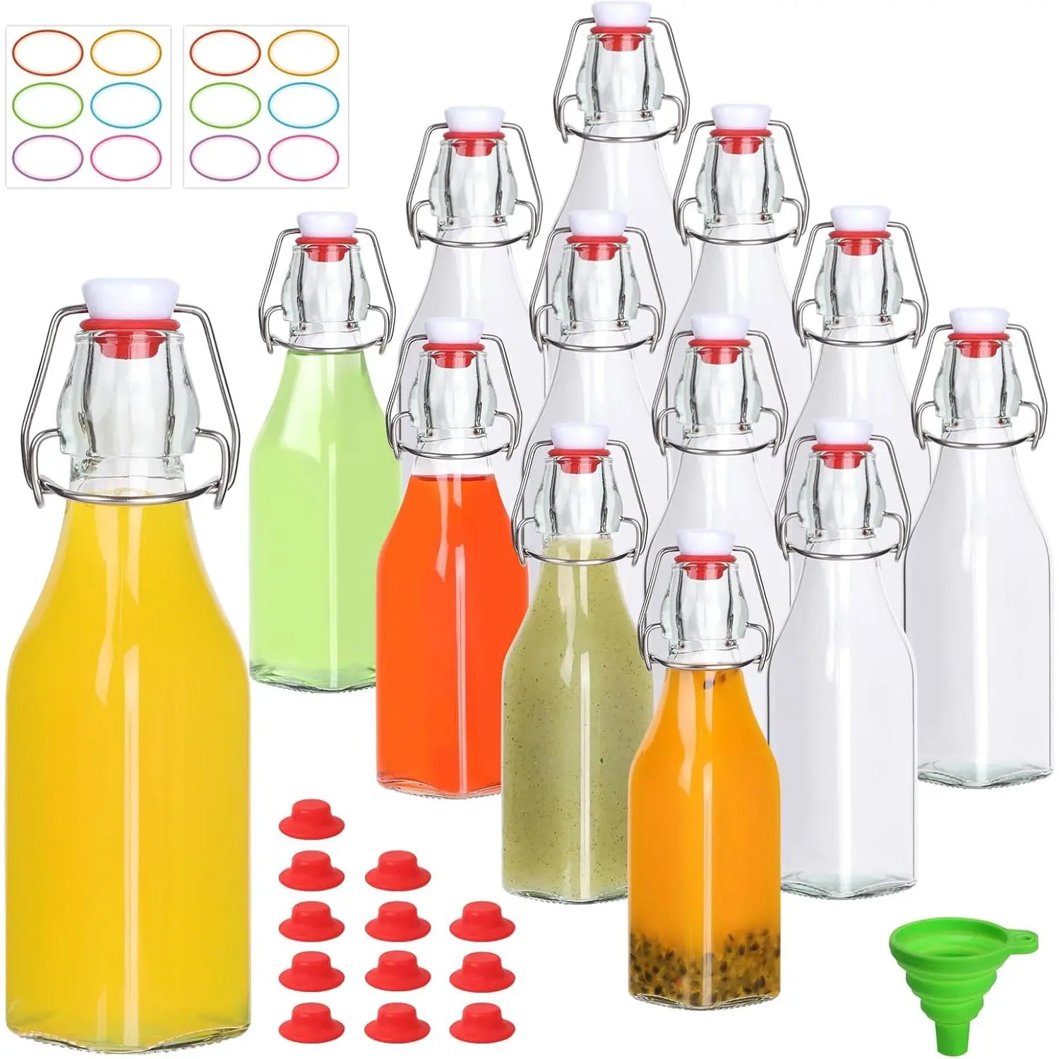 12 Pack 8oz Swing Top Glass Bottles,Flip Top Glass Bottle,Square Bottles with Airtight Stoppers for Kombucha, Kefir, Vanilla Extract, Beer