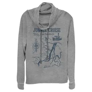 Juniors Womens Jungle Cruise Map of the Jungle Cowl Neck Sweatshirt