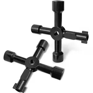 2 Pack Meter Box Key Gas Key, 4-Way Zinc Alloy Utility Key for Mail Box, Elevator, Electrical Cupboard Box, Train Door, Water Meter Valve, Black