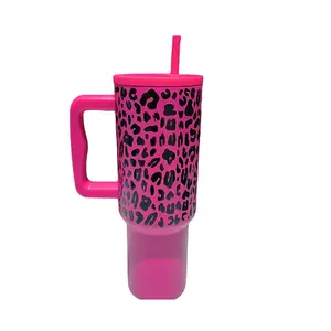 40oz Holiday Straw Handle Cup,Leopard Print Style ,Leak-proof Cup Lid,Silicone Handle, Non-slip Noise Reduction Pad At The Bottom, Stainless Steel Thermos Cup, Wide Mouth and Narrow Bottom for Easy Cleaning and Car Loading