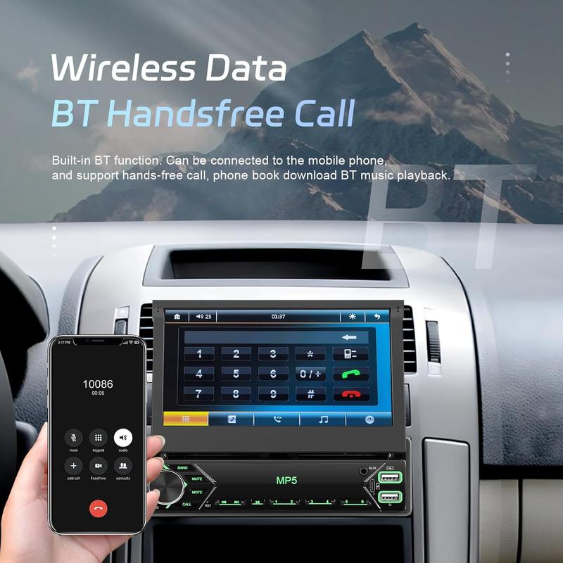 Car Stereo Single Din Touchscreen, 7 Inch Flip Out Car Radio 1 DIN with Bluetooth FM Radio Mirror Link for Android/iOS Phone Support TF/USB + Camera + MIC