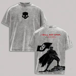 Helldivers 2 Washed Apparel: Oversized T-shirt & Hoodie, Double Printed Gaming Streetwear for Fans.