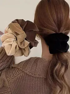 4pcs Korean Velvet Hair Tie Set, Scrunchies, High Elasticity Ponytail Holder, Vintage Style Women's Hair Accessories for Fall & Winter
