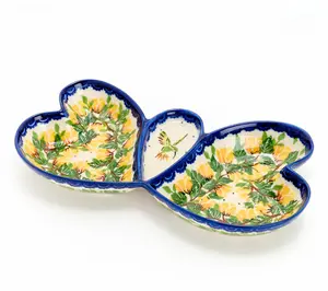 Lidia's Polish Pottery Hand Painted Butterfly Divided Platter