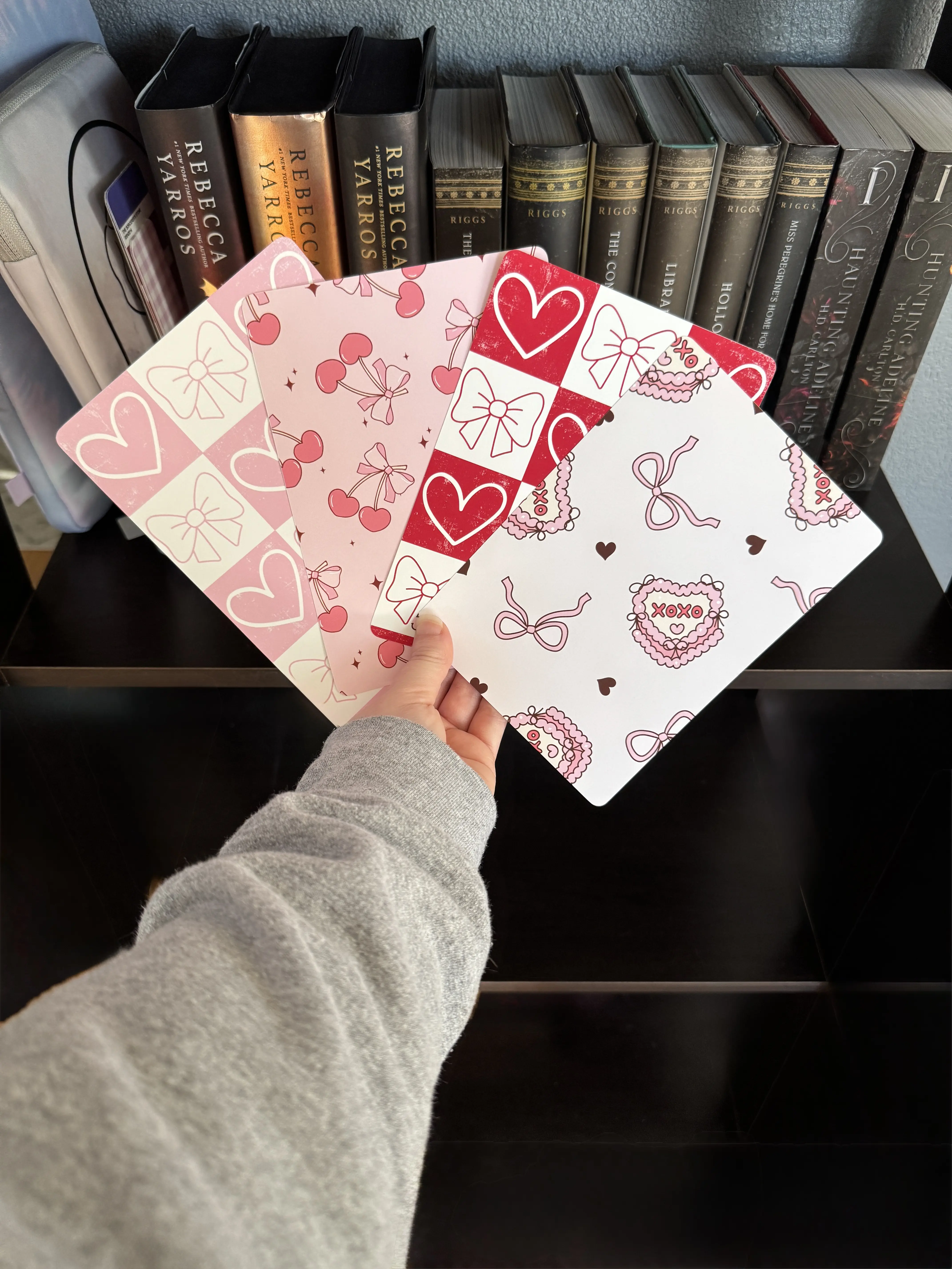 Pink and Red Kindle Insert, Hearts Bows and Cherries, Coquette E-Reader Backer, Romantic Kindle Accessory, Book Lover Gift