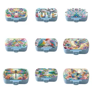 DIY Flower Animals Diamond Painting Medicine Box Diamond Art Pill Storage Box for Travel