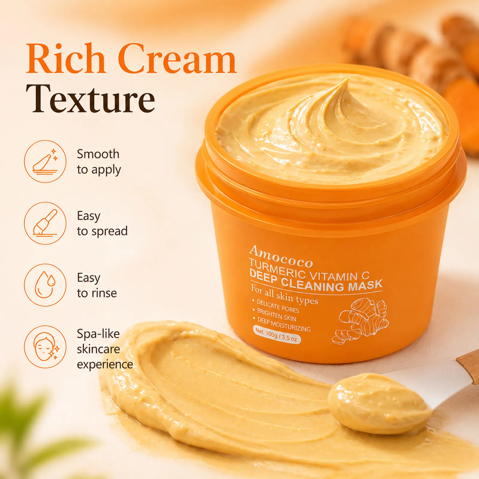 Turmeric Face Mask with Turmeric Clay and Vitamin C - Deep Cleansing Hydrating Moisturizer for Face, Gentle Nourishing Formula for All Skins & Adults, Radiance-Boosting Skin Care Treatment