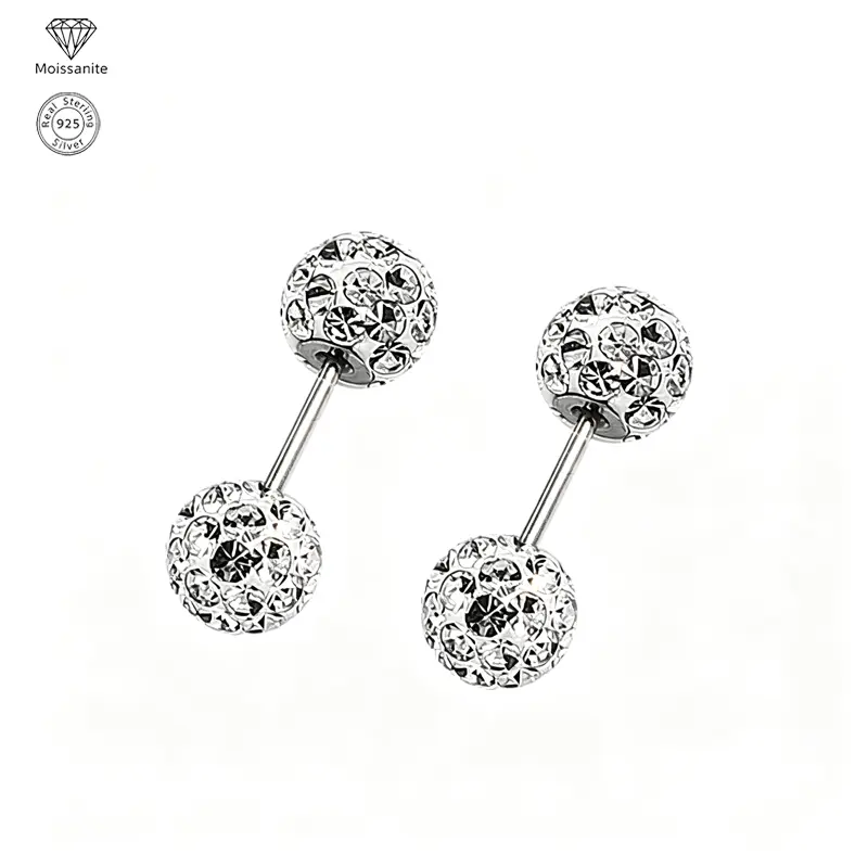 Double Ball Moissanite Stud Earrings for Women, 925 Sterling Silver, Hypoallergenic Everyday Fine Jewelry