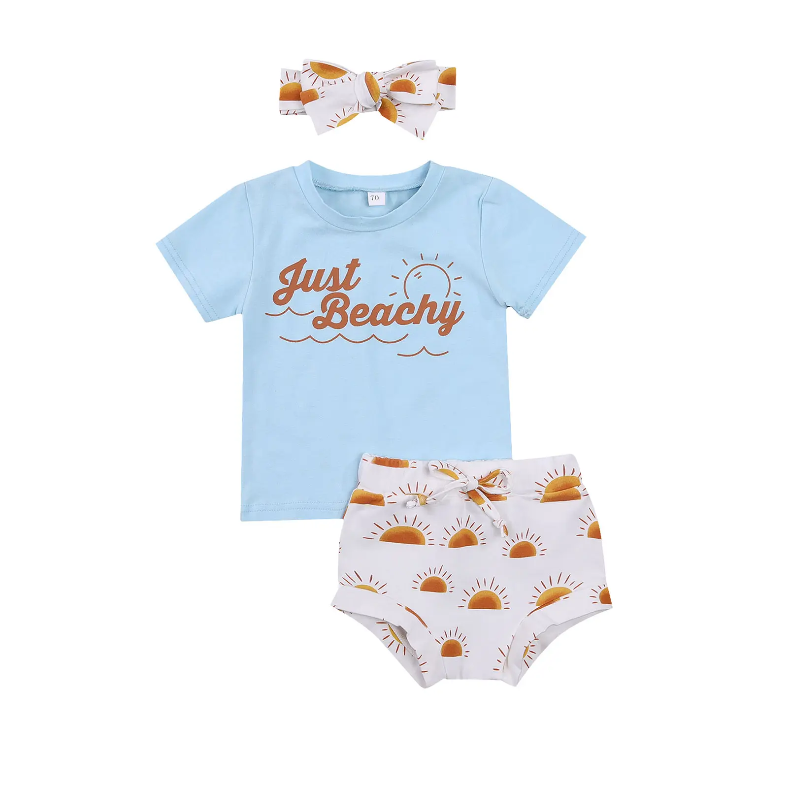 Baby Girl Summer Clothes Letter T Shirt Top + Sunshine Bloomer Shorts + Headband 3 Piece Shorts Set Newborn Infant Outfit