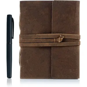 Leather Journal Lined Paper with luxury pen | Writing Notebook Diary | Bound Daily Notepad for Men & Women Medium, Writing pad for Artist, Sketch (8 X 6)