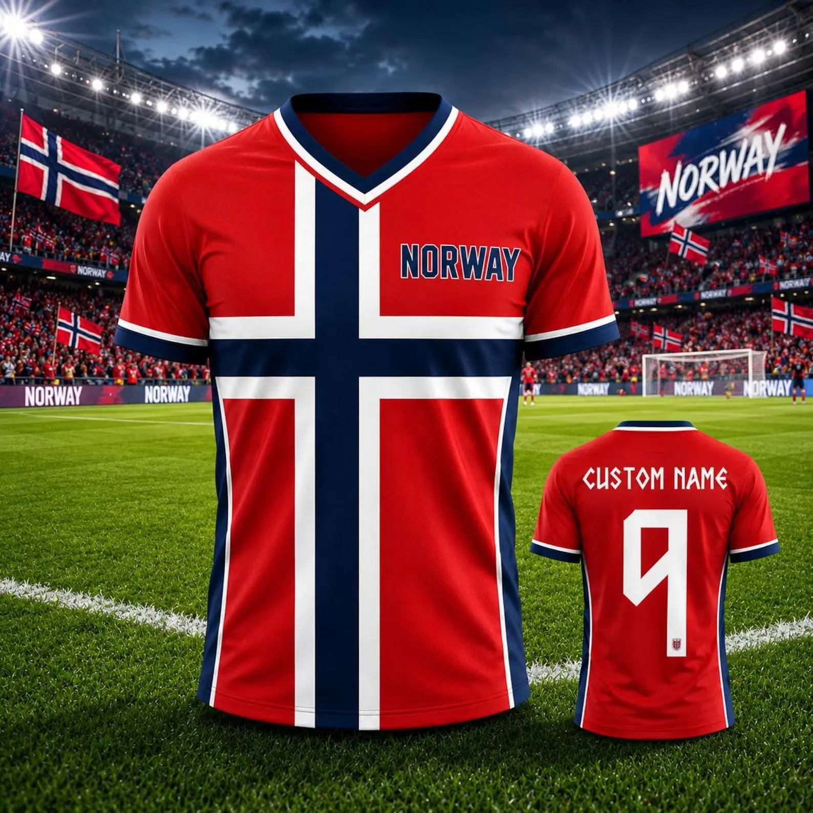 Norway Flag Inspired V-Neck Shirt, Custom Name Unisex Breathable Sports Style Top