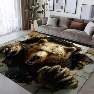 3D Brown Bear Pattern Floor Mat, 1 Count Non-slip Soft Floor Carpet, Decorative Area Rug for Home Living Room Bedroom Kitchen