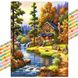 Cabin in The Woods Pattern Diy Diamond Arts Colorful Painting Kit without Frame, Diy 5d Diamond Arts Colorful Painting Kit for Home Wall Decor, Handcraft, Diamond Painting Kits