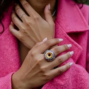 Realistic Blood Eyeball Open Ring, Vintage Curtain Eye Design, Unisex Halloween Pupil Gazing Finger Ring, Unique Style