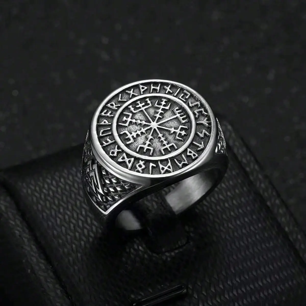 1Pc Stainless Steel Compass Element Ring - Vintage, Exquisite, Atmospheric, Rings for Women, Ideal for Daily Casual Wear, Holiday Parties, Birthday Gift Accessories, Compass Element Rings