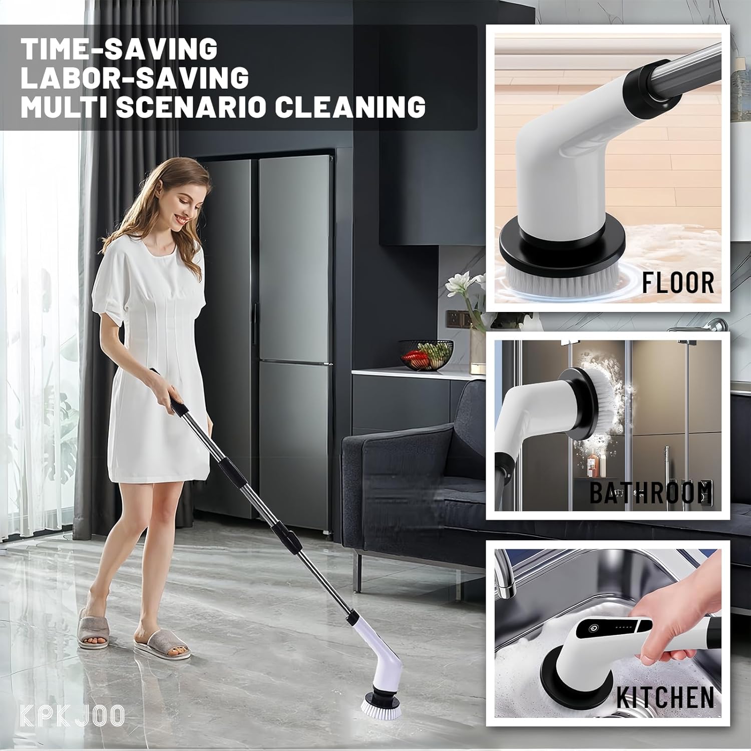 Electric Spin Scrubber- Ditch The Scrubbing! Long Handle Shower Scrubber with 9 Replaceable Heads - 2 Speed Cordless Brush Ensures Long Battery Life, Modern White Design! Electric Spin Scrubber- Ditch The Scrubbing! Long Handle Shower Scrubber with 9 Replaceable Heads - 2 Speed Cordless Brush Ensures Long Battery Life, Modern White Design!