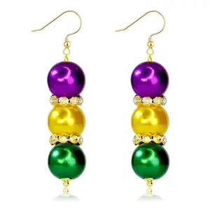 Mardi Gras Earrings, Lightweight Beads Mardi Gras Earrings for Women, Mardi Gras Accessories for Mardi Gras Outfits, Mardi Gras Party Favors Cute Holiday