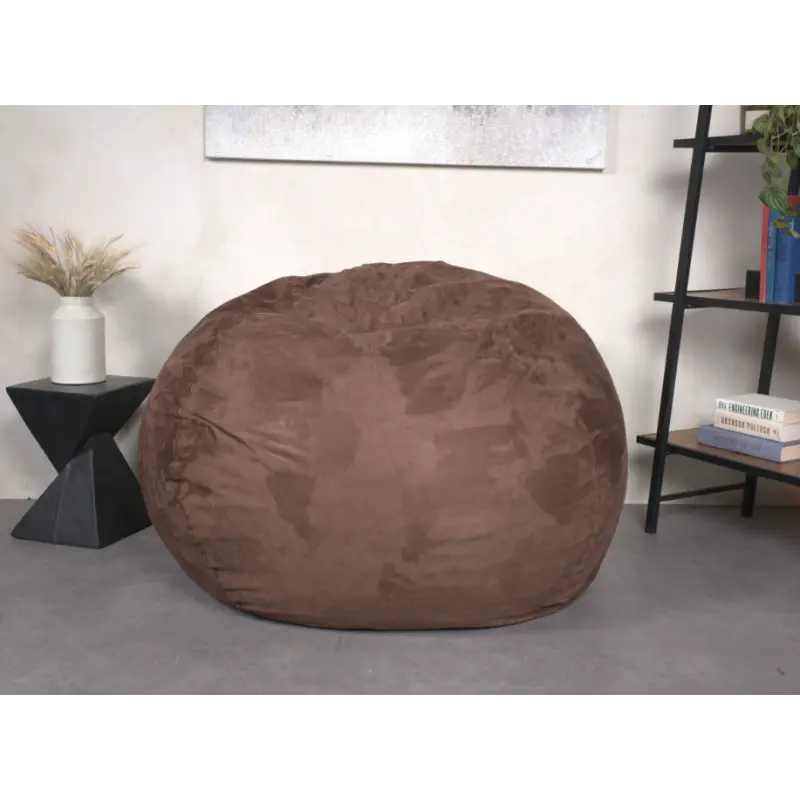 5-Foot High-Density Foam Bean Bag Chair - 48 lbs, 56" W x 56" D x 42" H, Durable Solid Color Removable Microsuede Cover, Locally Made for Kids and Adults Reading & Bedroom Floor Lounge, French Roast Outdoor Furniture Chair