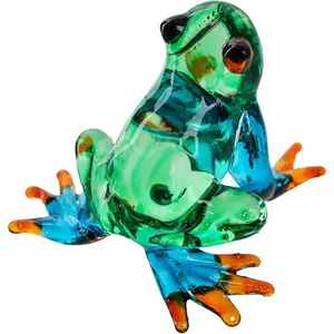 Hand Blown Art Glass, Rainforest Frog Miniature  Collection, Dollhouse Miniatures, Decorations, Souvenirs, Art Glass Blown . (Multicolor Frog)