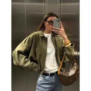 AutumnWinterWomen'sSuedeTextureZipperButtonPilotJacketCoat,CasualFashionOuterwearforLadies,WarmandStylishDesign