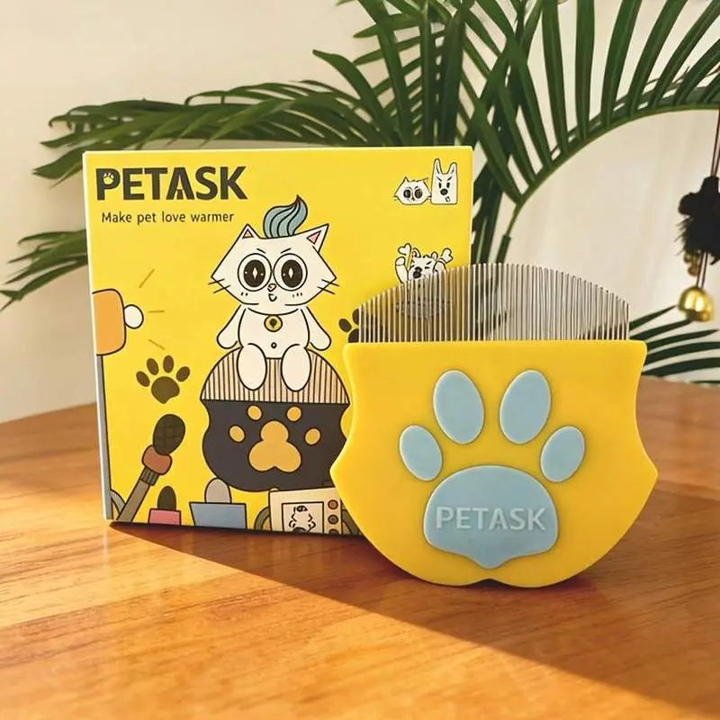 Pet Facial Pin Comb - Round-Head Curved Design, Dog & Cat Flea Cleaning & Tail Grooming Tool
