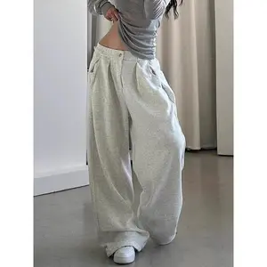 Women’s loose straight-leg casual pants, winter long sports pants with an elastic waistband and pocket design, perfect for back to school and everyday wear