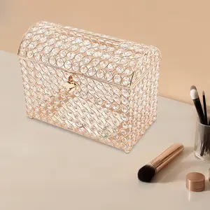 Gold/Sliver Wedding Card Box with Lock and Key Glass Bead Decor Secure Keepsake Holder for Reception Gift Money Wishing Well Modern Iron Glass Steel Electroplated Tabletop Storage Organiser