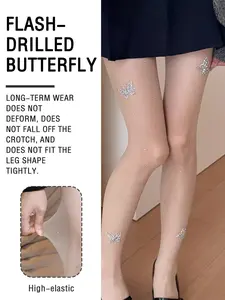Breathable High Elastic Butterfly Rhinestone Stockings, Slim-Fitting Non-Sweaty Leggings, Versatile High Waist Fashion Socks