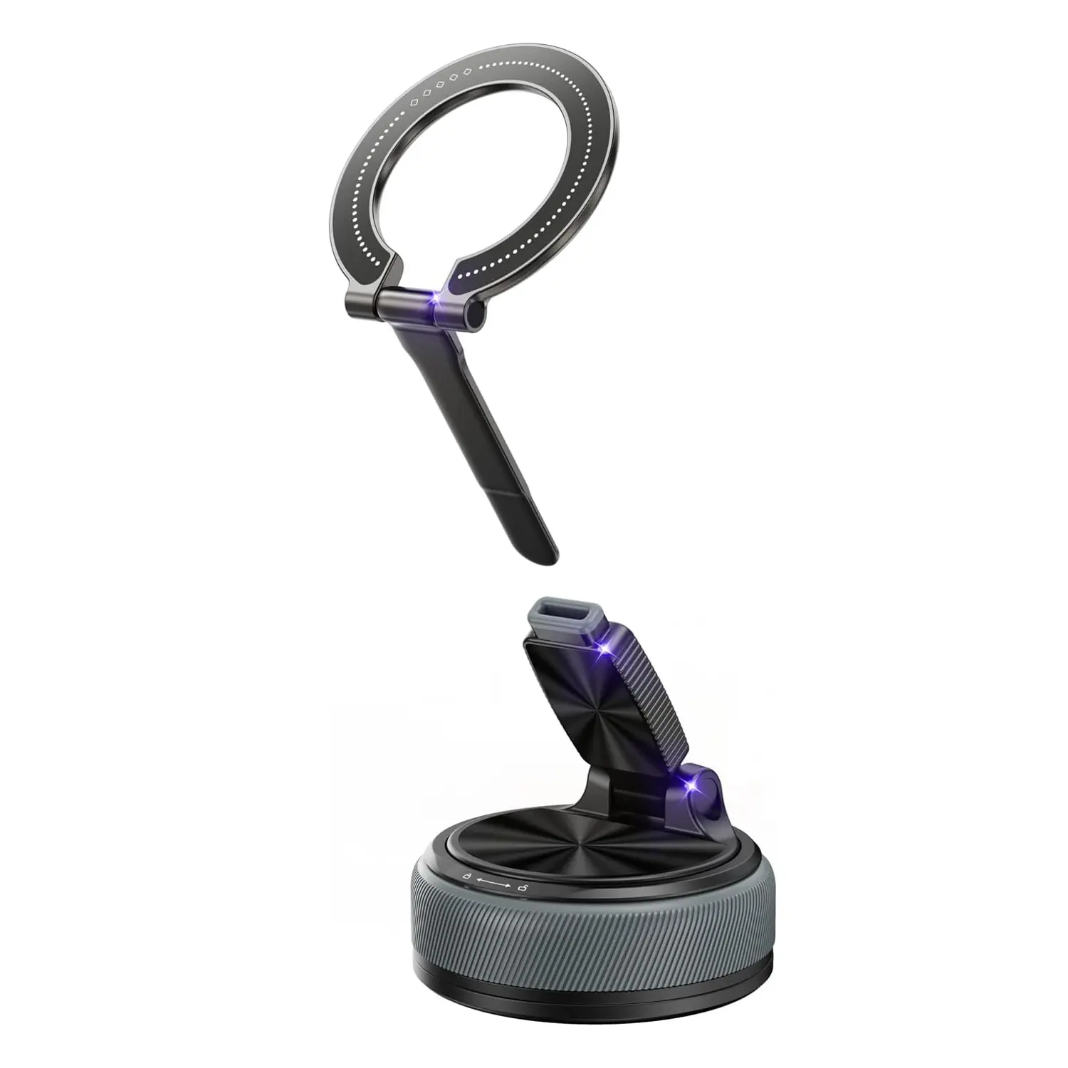 2-in-1 Magnetic Car Phone Holder Compatible with MagSafe, Detachable Vacuum Suction Mount, 22N N52 Dashboard Windshield Car Mount, 360° Adjustable Desk Stand Ring Holder for iPhone & Android