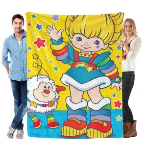 Rainbow Brite & Twink 80s Retro Flannel Blanket, Nostalgic Cartoon Character Throw, Cozy Fleece for Fans & Kids, Perfect Bedroom & Nursery Decor