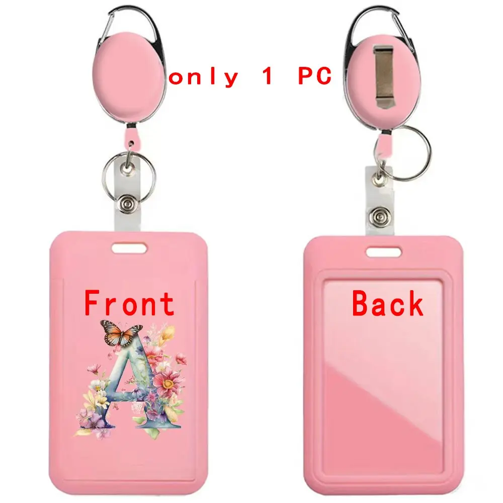 Clear Window Plastic Badge Holder, Retractable Badge Holder Multifunctional Card Sleeve for Office & School Use, Personalized Initial Design, Durable Material, Badge Reels Retractable, Id Badge Holder, Id Badge Holders Retractable
