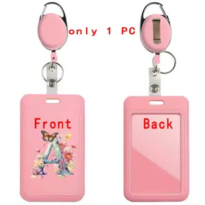 Clear Window Plastic Badge Holder, Retractable Badge Holder Multifunctional Card Sleeve for Office & School Use, Personalized Initial Design, Durable Material, Badge Reels Retractable, Id Badge Holder